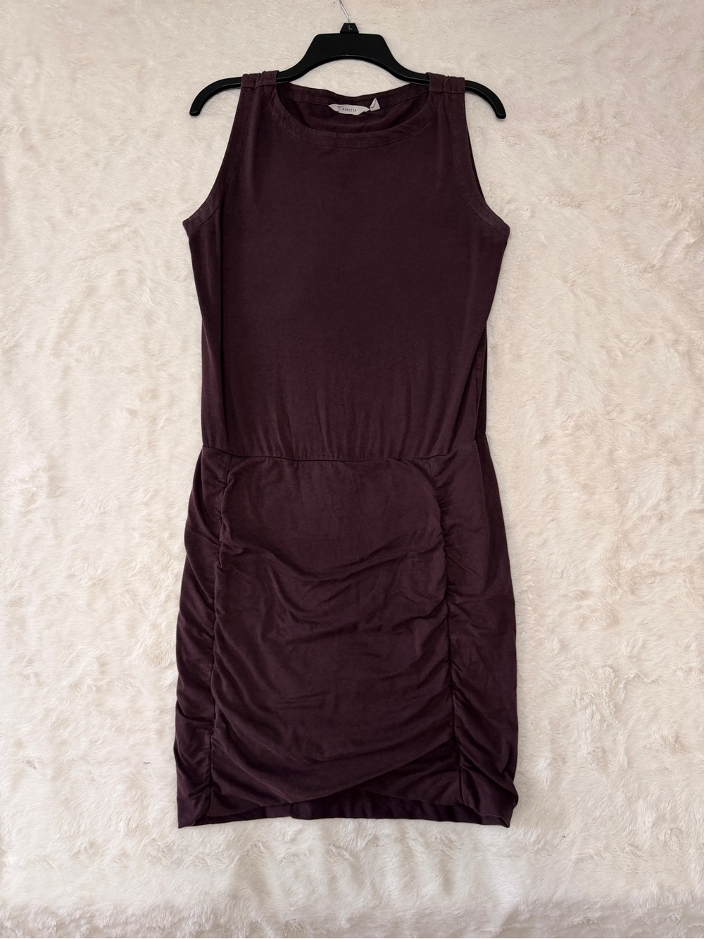 Athleta Tulip Dress M Plum Purple Ruched Side Sleeveless Cotton Modal Stretch